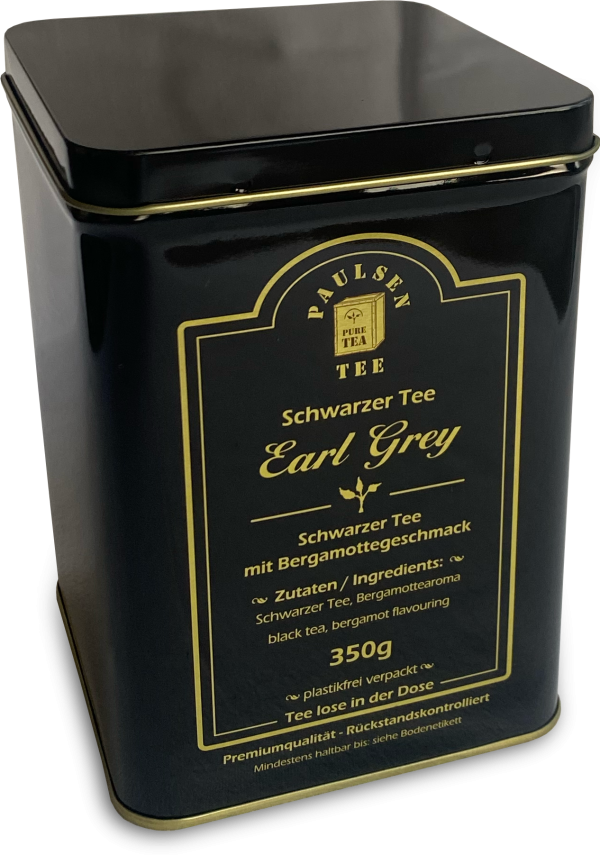 Earl Grey, Paulsen schwarzer Tee mit Bergamotte Aroma 350g in einer für Lebensmittel geeigneten Dose